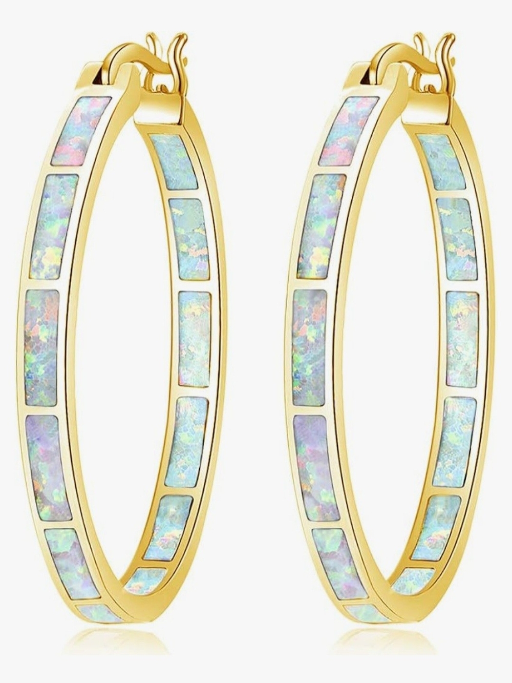 Gold Hoop Earrings with Opal Inlay - Women Jewelry